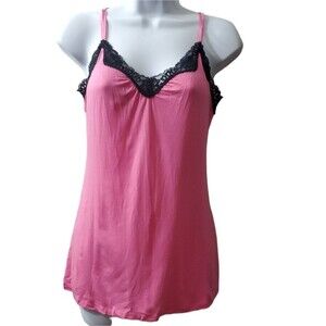 Vintage Express Womens Coquette Y2k 2000s Pink Lace Spaghetti Strap Camisole
